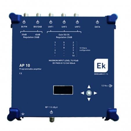 Amplificador programable 5 entradas BI-FM, BIII-DAB, 3xUHF 10 filtros UHF