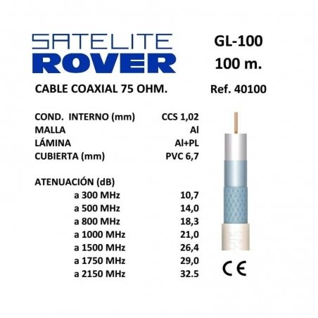 Cable Coaxial 1,02 mm CCS / Al PVC 6,7 mm Blanco 100 m | Satelite Rover 40102